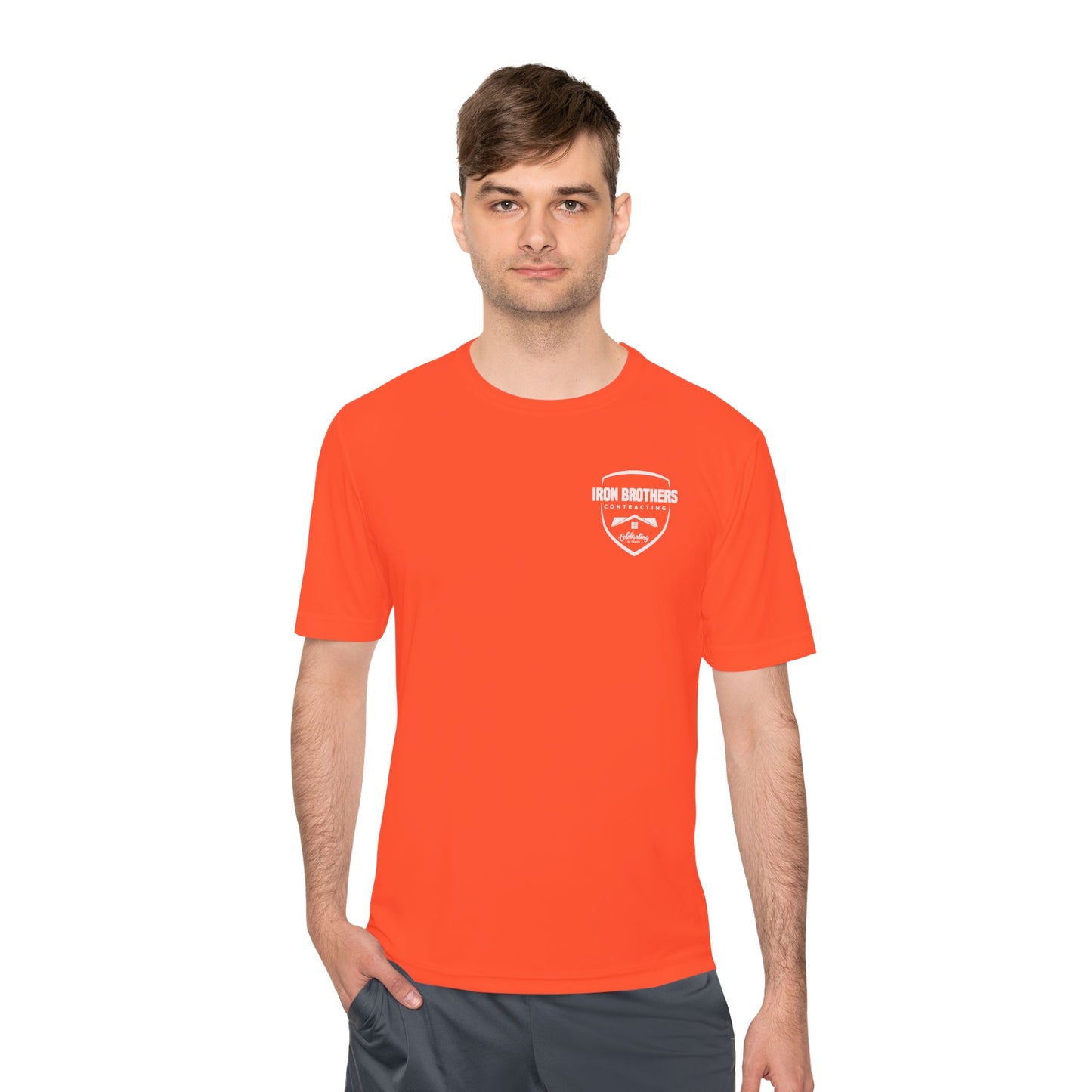 (IBC 20 year front/back logo) Unisex Moisture Wicking Tee in Safety Colors and more